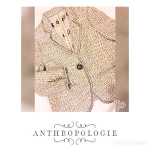 Anthropologie Made in Italy Gray Tweed Blazer Sophisticated Class Business Work